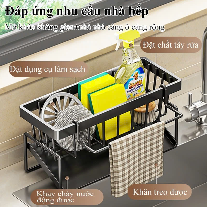 Kệ đựng đồ rửa chén bát PaKaSa có giá để giẻ rửa chén trên bồn có khay hứng nước nghiêng thép không gỉ - Hàng chính hãng