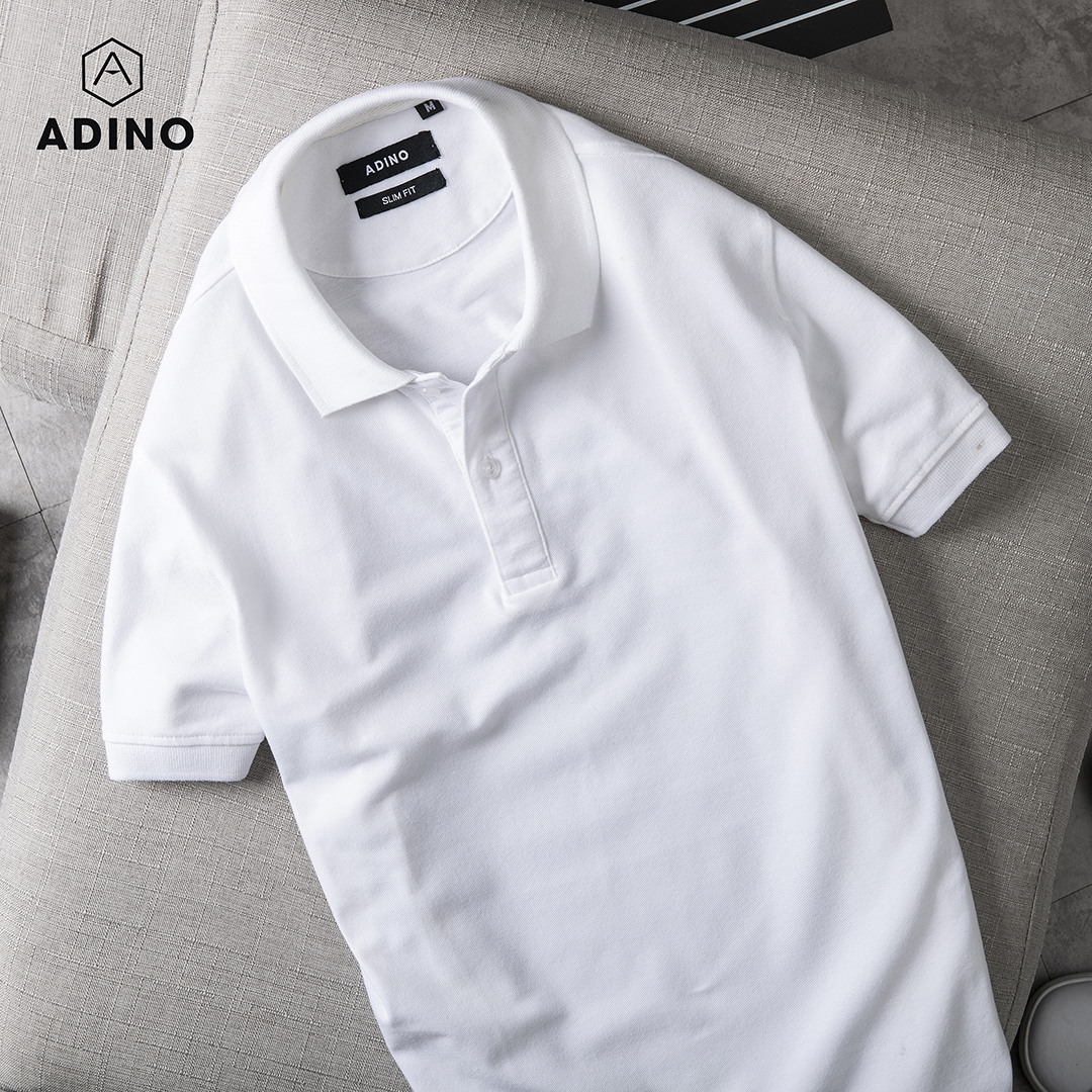 Áo polo nam ADINO màu trắng vải cotton co giãn thiết kế basic trẻ trung PL40