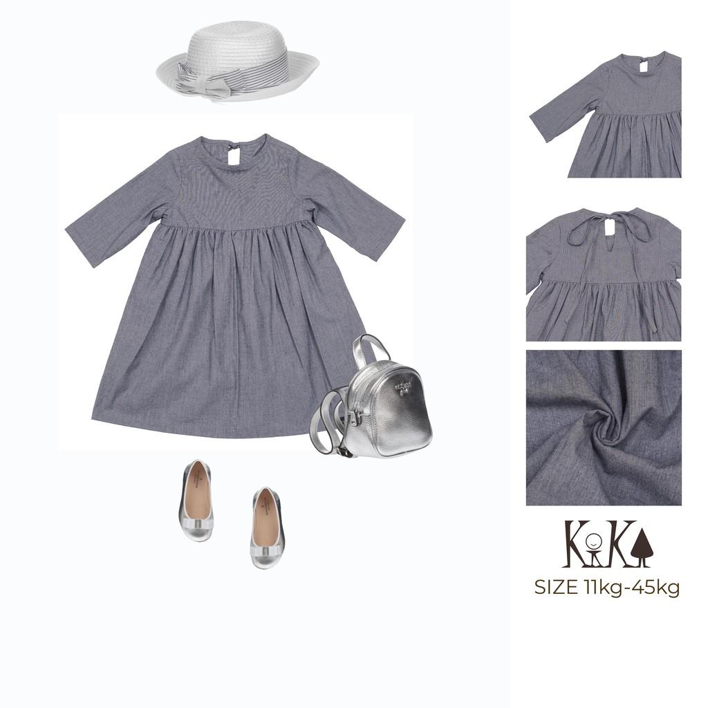 KIKA Đầm bé gái chambray mầu xám cổ chui 2 lớp - K005