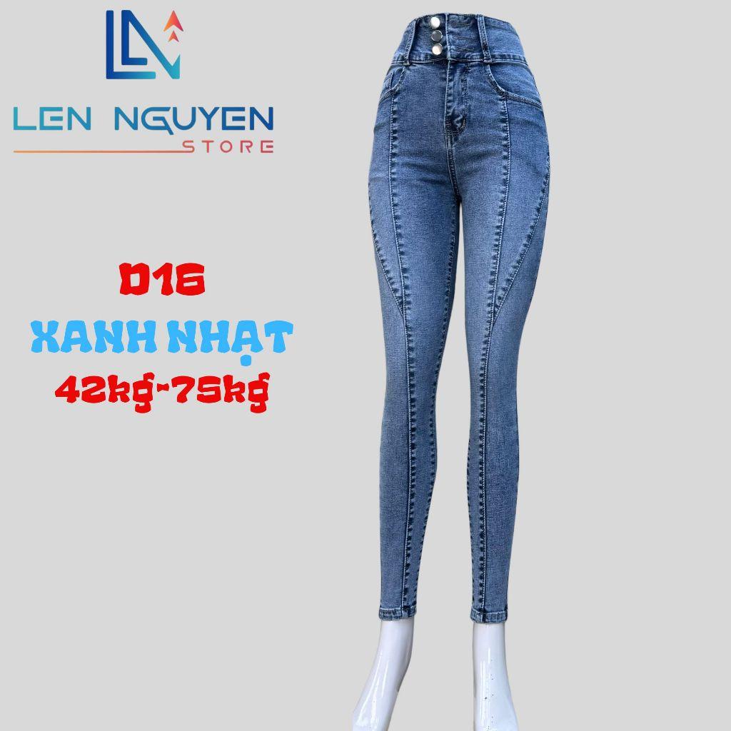 D16_ Quần jean nữ, dài, lưng cao, quần bò nữ dáng ôm, quần rin nữ có big size, cho 42kg đến 75kg,LEN NGUYEN STORE - Xanh