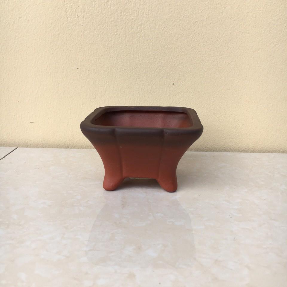 Chậu bonsai Vuông loe mini đất nung gốm Bát tràng 1 size BM-34