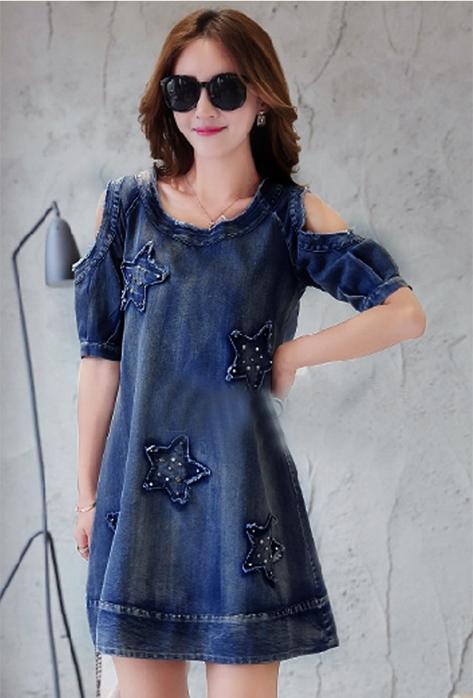 Đầm Jean Hình Ngôi Sao Đính Hạt Fashion D706