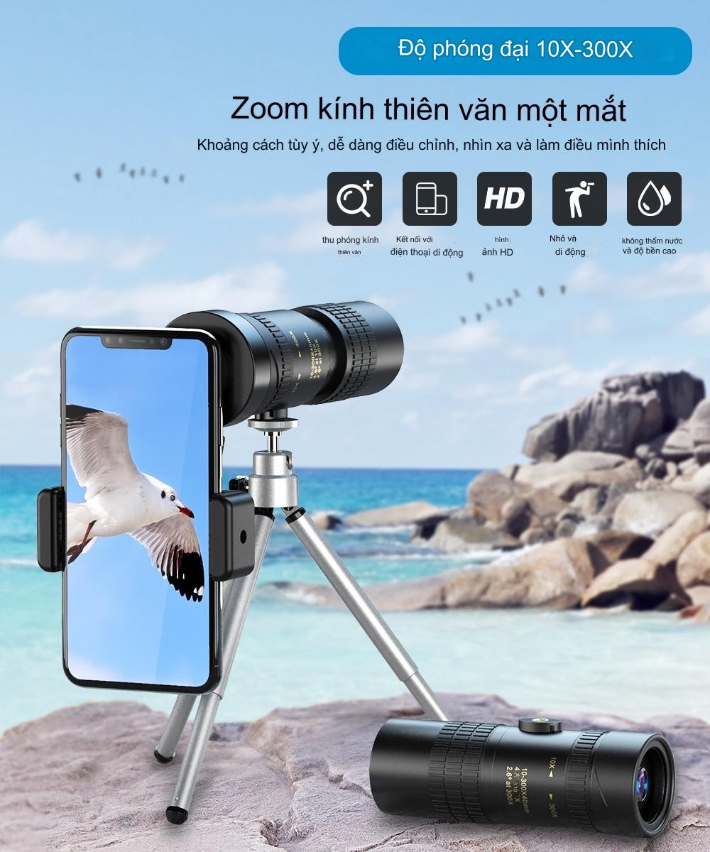 Ống lens cho điện thoại zoom 10x - 300x  ( TẦM NHÌN XA HÀNG Kilomet ) kèm kẹp điện thoại quay phim, chụp ảnh siêu nét cao cấp ( MÀU ĐEN, CÓ GIÁ ĐỠ ĐA NĂNG TIỆN LỢI)