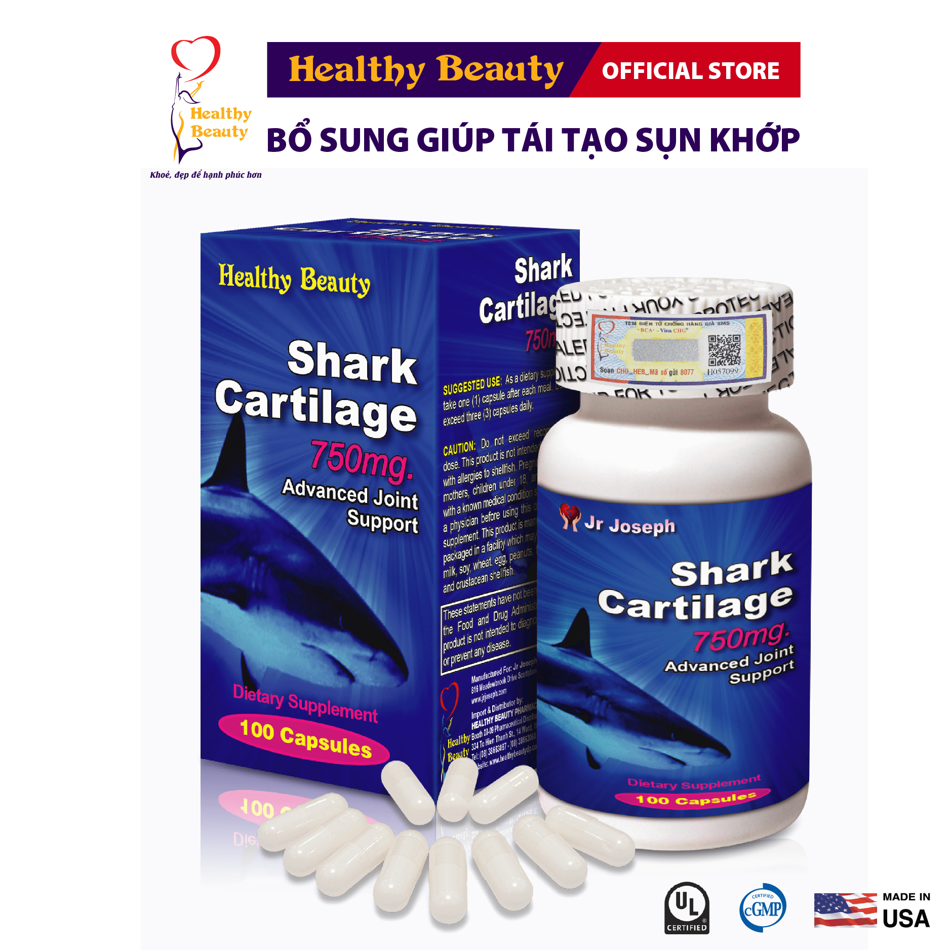 ComBo Vui Khỏe Vận Động HB Calcidsoft & Shark Cartilage 750Mg Healthy Beauty Giúp Xương Chắc Khỏe Khớp Dẻo Dai