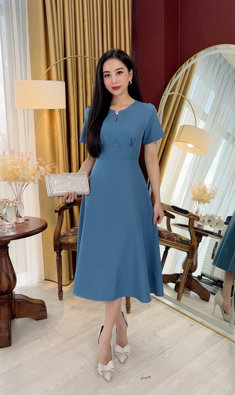 Đầm Suông Trung Niên [ Linh Trà ] (TM 723) Vải Bố Thái Cao Cấp Cho Mẹ Đi Làm Đi Tiệc Đi Chơi Trang Nhã Thanh Lịch Trẻ Trung