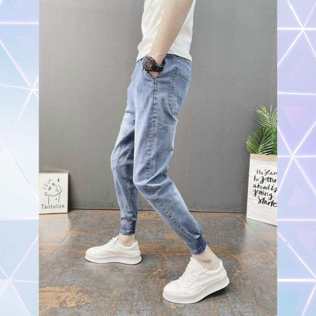 Quần jean jogger nam AD03 màu xanh nhạt trơn không rách gối chất bò cao cấp co dãn 4 chiều cực đẹp, NHIỀU MẪU MỚI