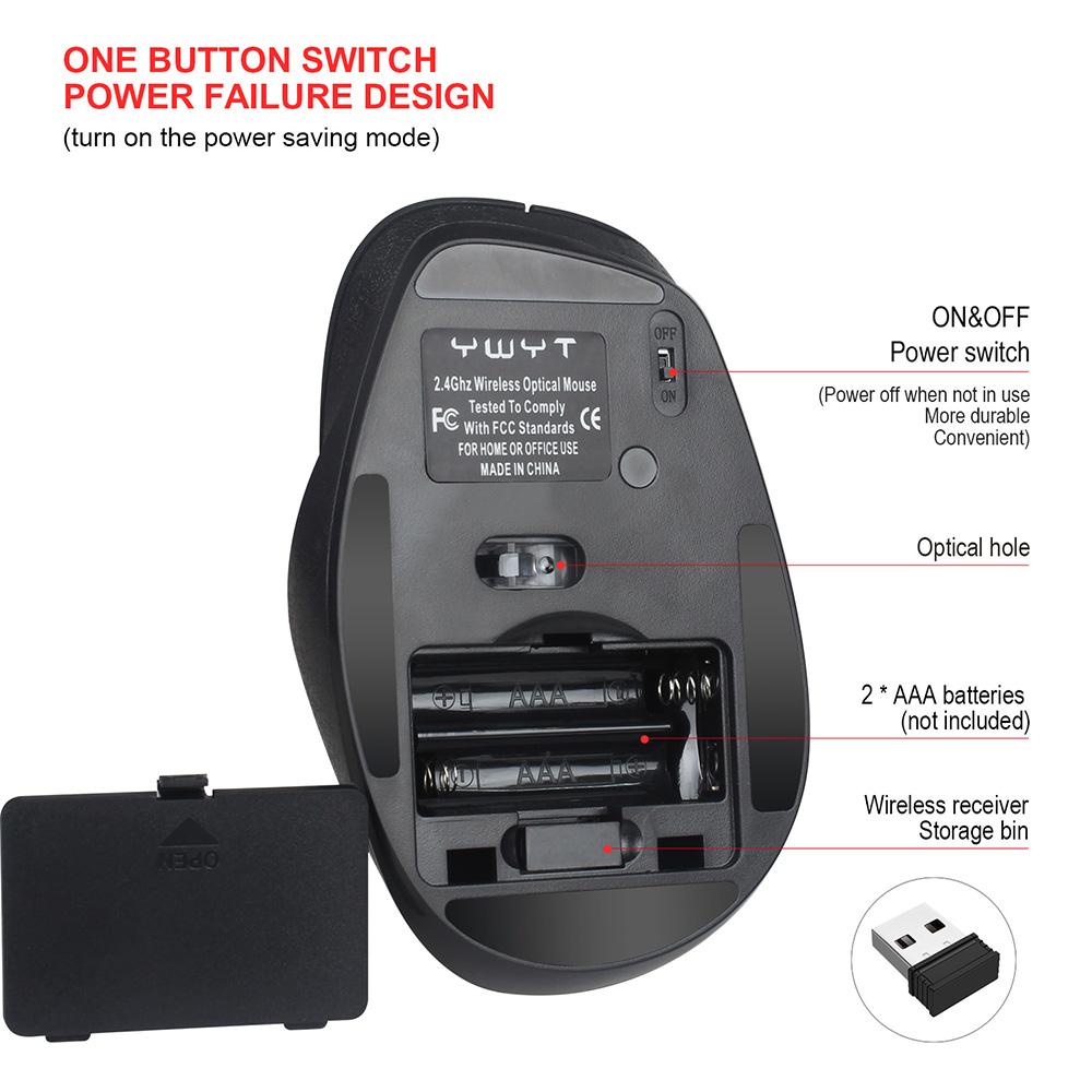 Chuột không dây YWYT Chuột chơi game 2.4GHz Thiết kế tiện dụng Chuột quang 2400DPI