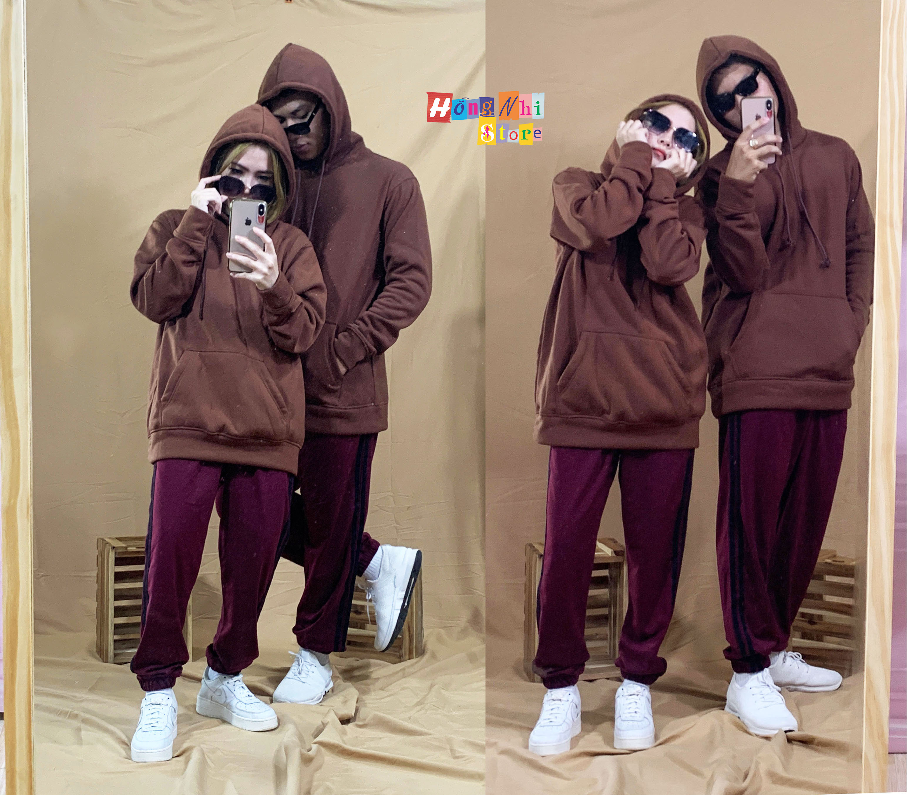 Áo Hoodie Trơn Màu Nâu Cao Cấp Dáng Rộng Unisex Nam Nữ Mặc Được - MM