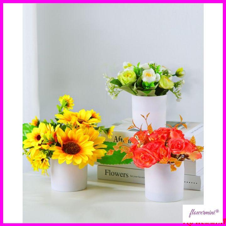 Combo 3 chậu hoa và cây giả để bàn trang trí phòng khách, decor kệ tủ, làm quà tặng nhỏ xinh Flowermini BC-03