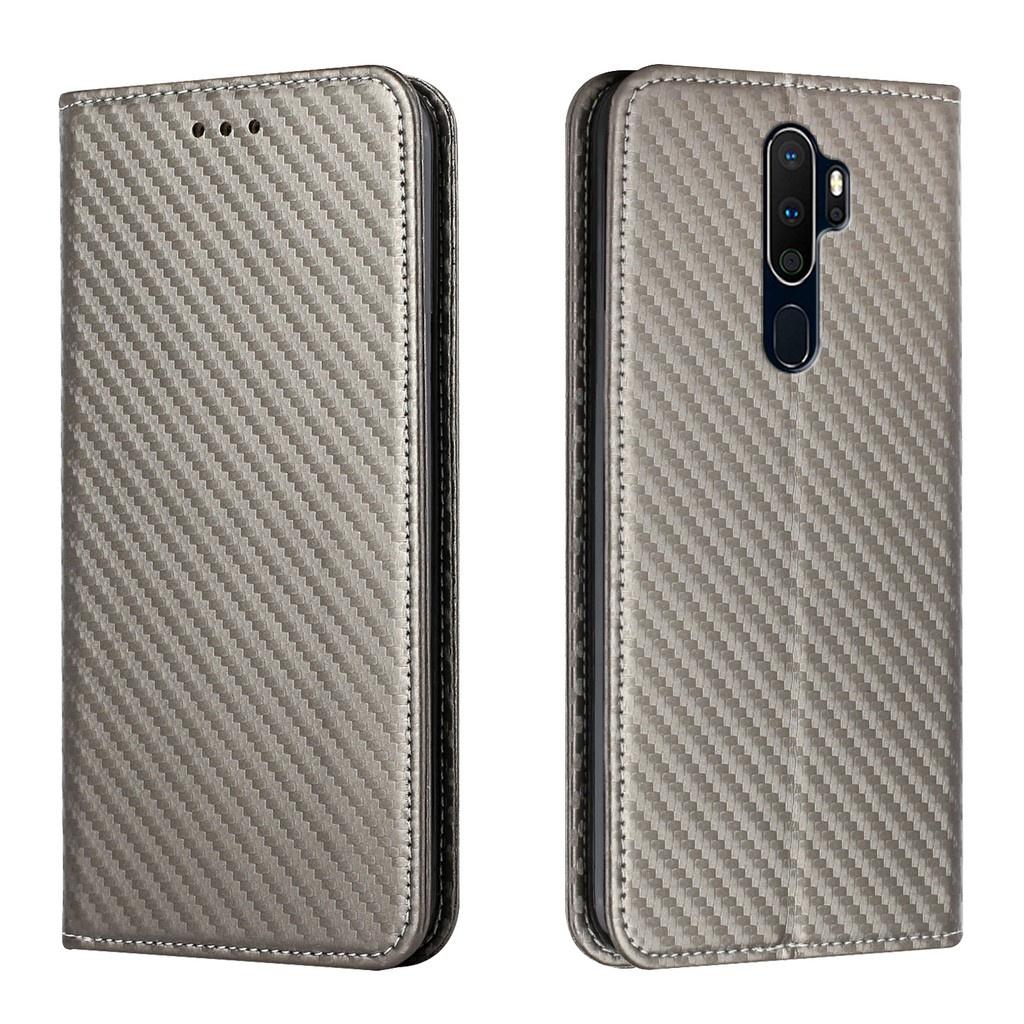 Ốp điện thoại da sợi carbon dạng ví lật cho Oppo A5 A9 2020 A52 A72 A92 A31 A8 A53 A12 A15 A74 4G A94 5G
