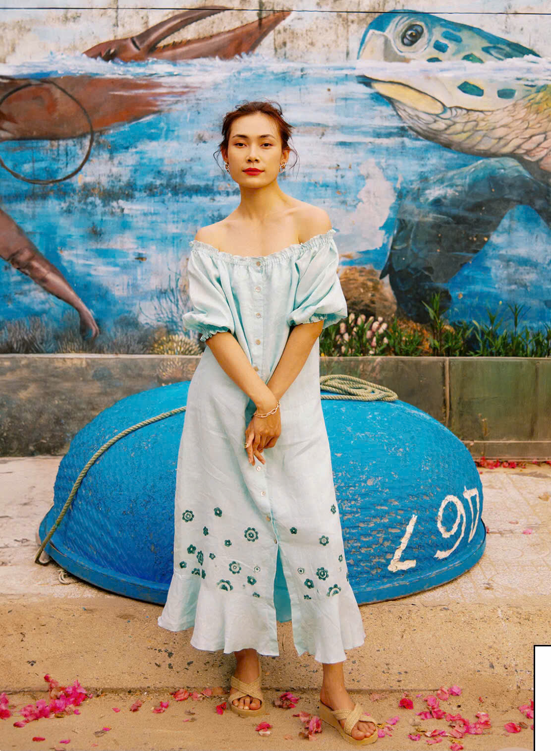 Đầm Midi Linen Thêu Tay Hạ Vy Dre210 thời trang thiết kế Hity