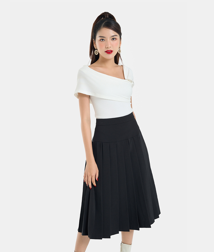 Áo Thun Nữ Thời Trang HNOSS Lệch Vai Phối Ngọc HNATH033