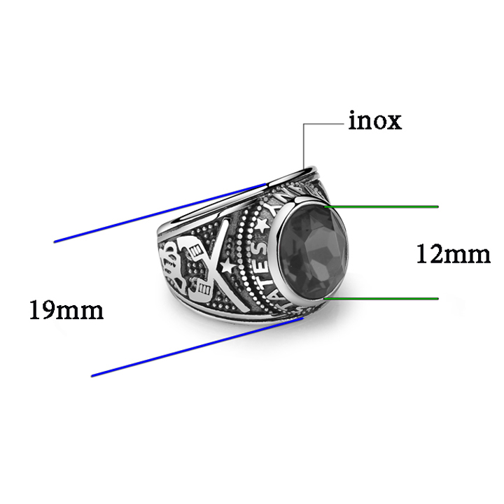 Nhẫn nam đá đen kiểu quân đội Mỹ MNH078D Không đen không gỉ sét