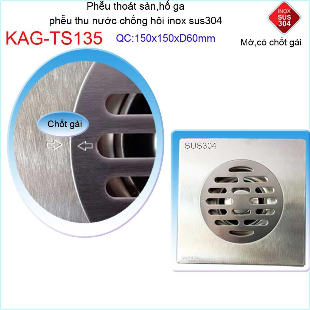 Phễu thoát sàn chống mùi hôi có chốt gài, Phễu thu nước inox 304, thoát sàn 15D60 KAG-TS135