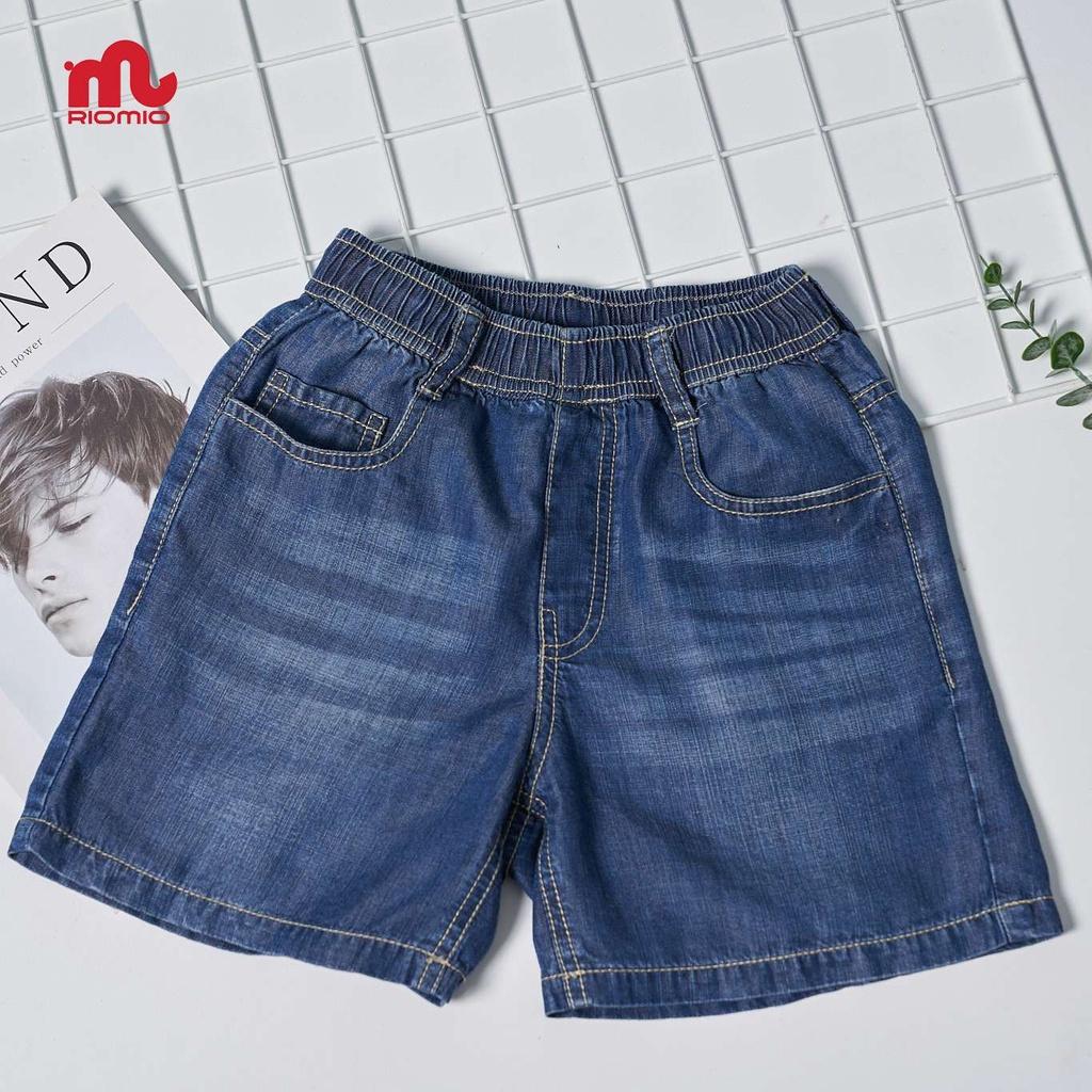 Quần short jean bé trai 3-11 tuổi (15-40kg) RIOMIO sooc bò ống rộng cạp chun 100% cotton sợi tencel - RM217