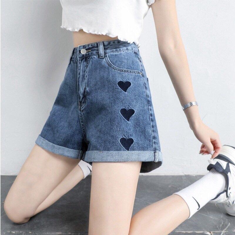 Quần sóc jeans nữ in hình trái tim mã mới 2022 hàng Quảng Châu mã 720