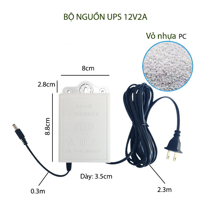 Bộ nguồn UPS 12V2A cấp điện liên tục, dùng cho camera, khóa chốt điện từ