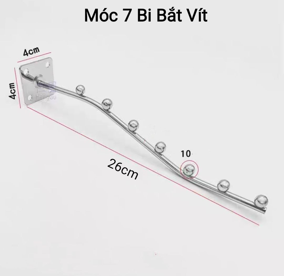 combo 10 Móc 9 bi &amp; 7 bi treo quần áo shop thời trang dạng bi cong inox - ( loại gài &amp; bắt vít )