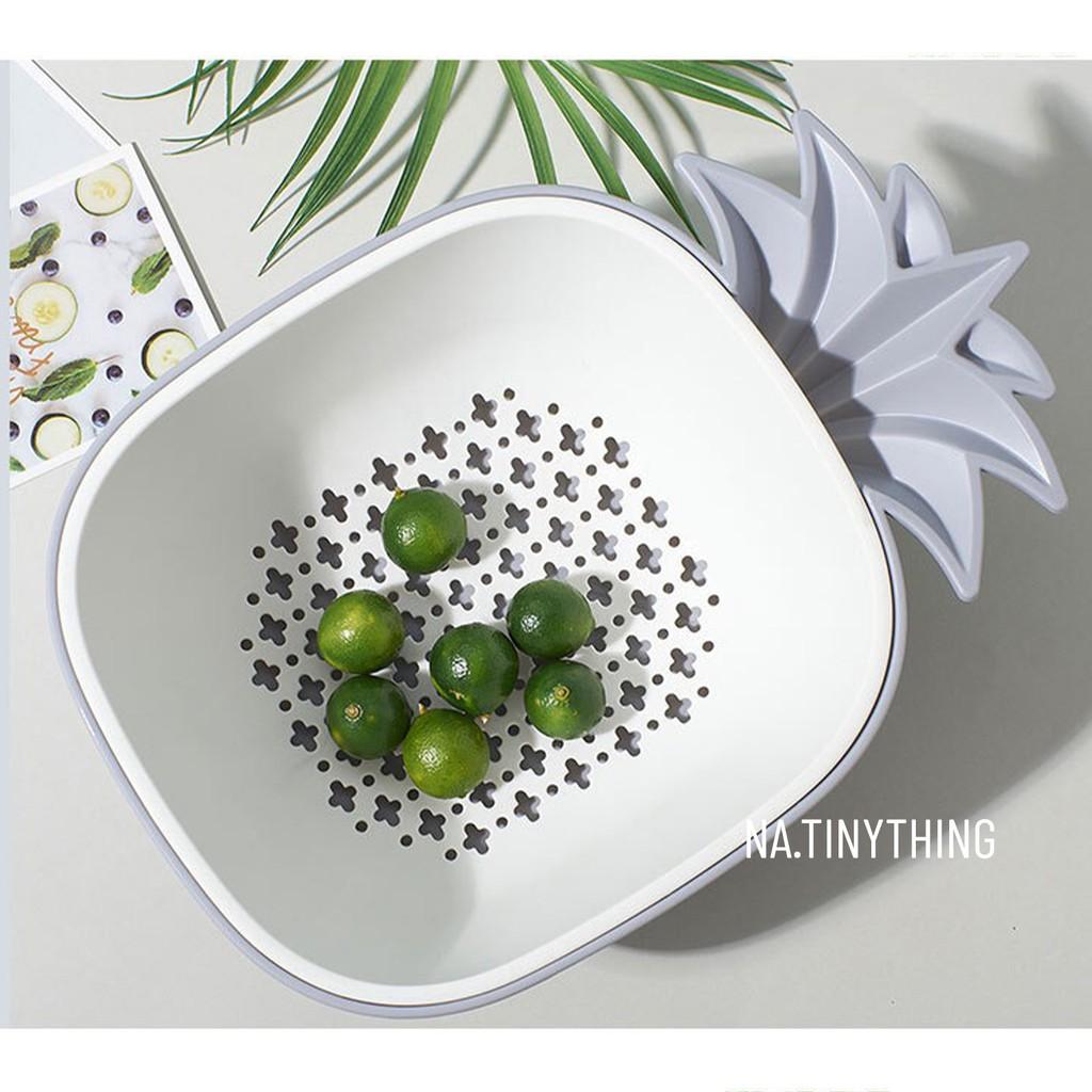 Rổ nhựa hai lớp dùng rửa rau củ trái cây hình quả thơm phong cách Hàn Quốc