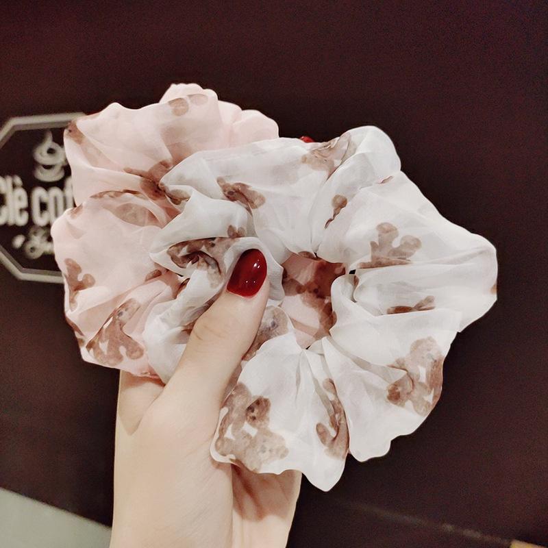 Dây cột tóc scrunchies vải voan họa tiết Gấu Teady