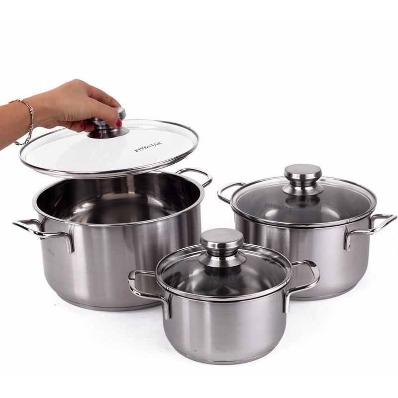 Bộ 3 Nồi Inox 3 Đáy Nắp Kính Fivestar