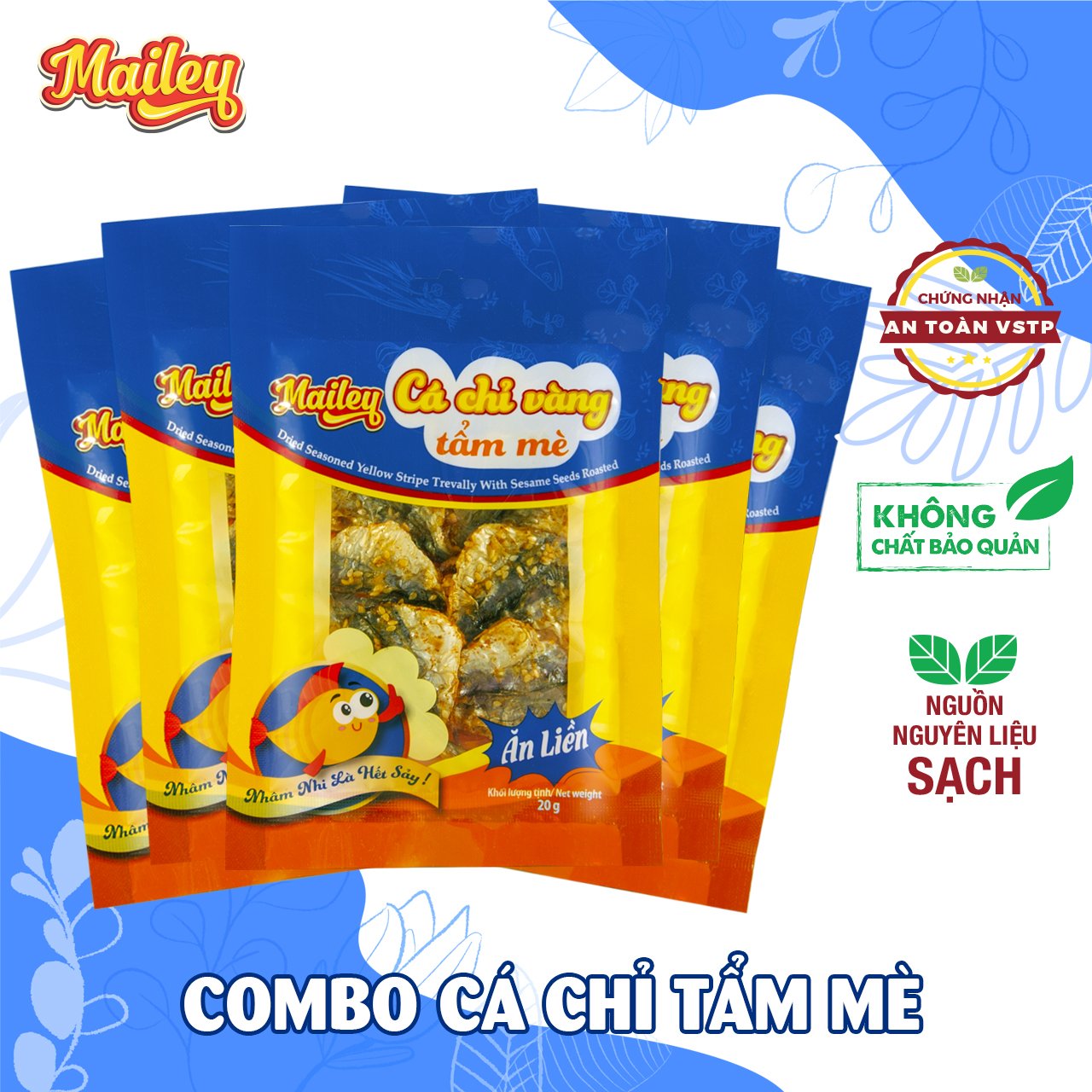 Combo 5 gói cá chỉ vàng tẩm mè ăn liền Mailey gói 20g