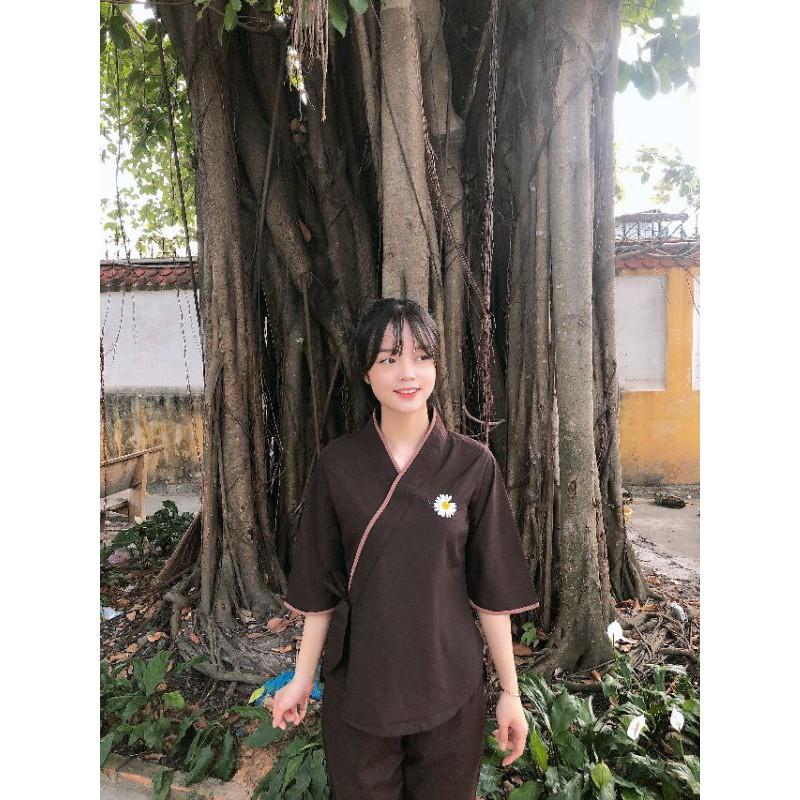 Đồ bộ đi chùa.chéo nơ thêu cúc .
