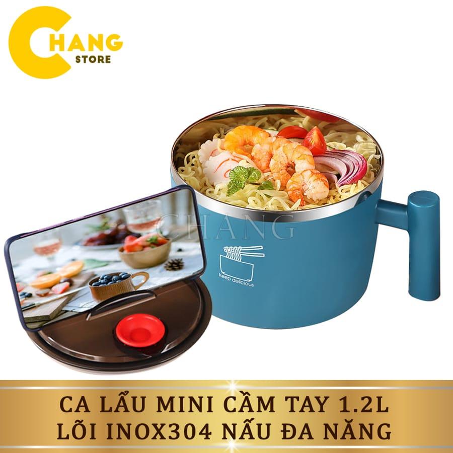 Ca Mỳ Mini Lõi Inox Cách Nhiệt Có Quai Cầm Chống Nóng 1.2L, Bát Ăn Mì Có Nắp Đậy Nấu Đa Năng Tiện Lợi