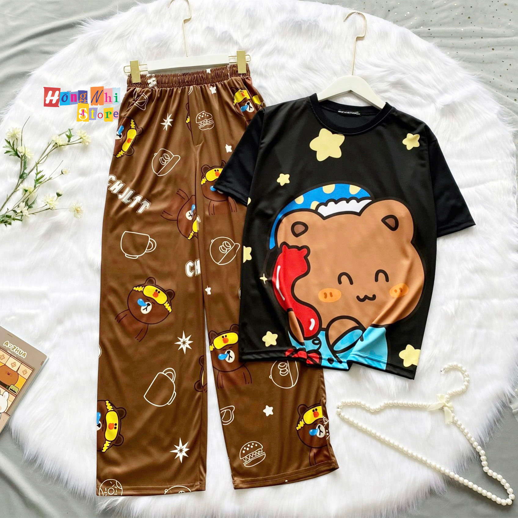 Quần Hoạt Hình Dài Gấu Nâu Ngủ Ống Rộng Cartoon Pant V2 Oversize Ulzzang Unisex - MM