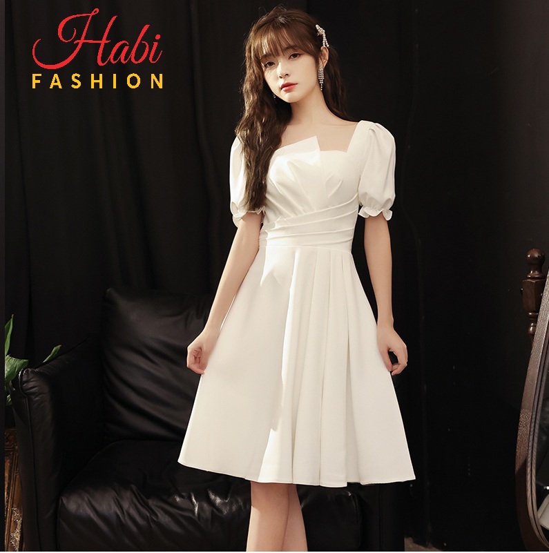 Váy trắng xòe xếp ly eo tay hoa ngực xinh, Đầm thiết kế công chúa đi chơi, dự tiệc... HOTTREND (Tay Hoa) Habie Fashion
