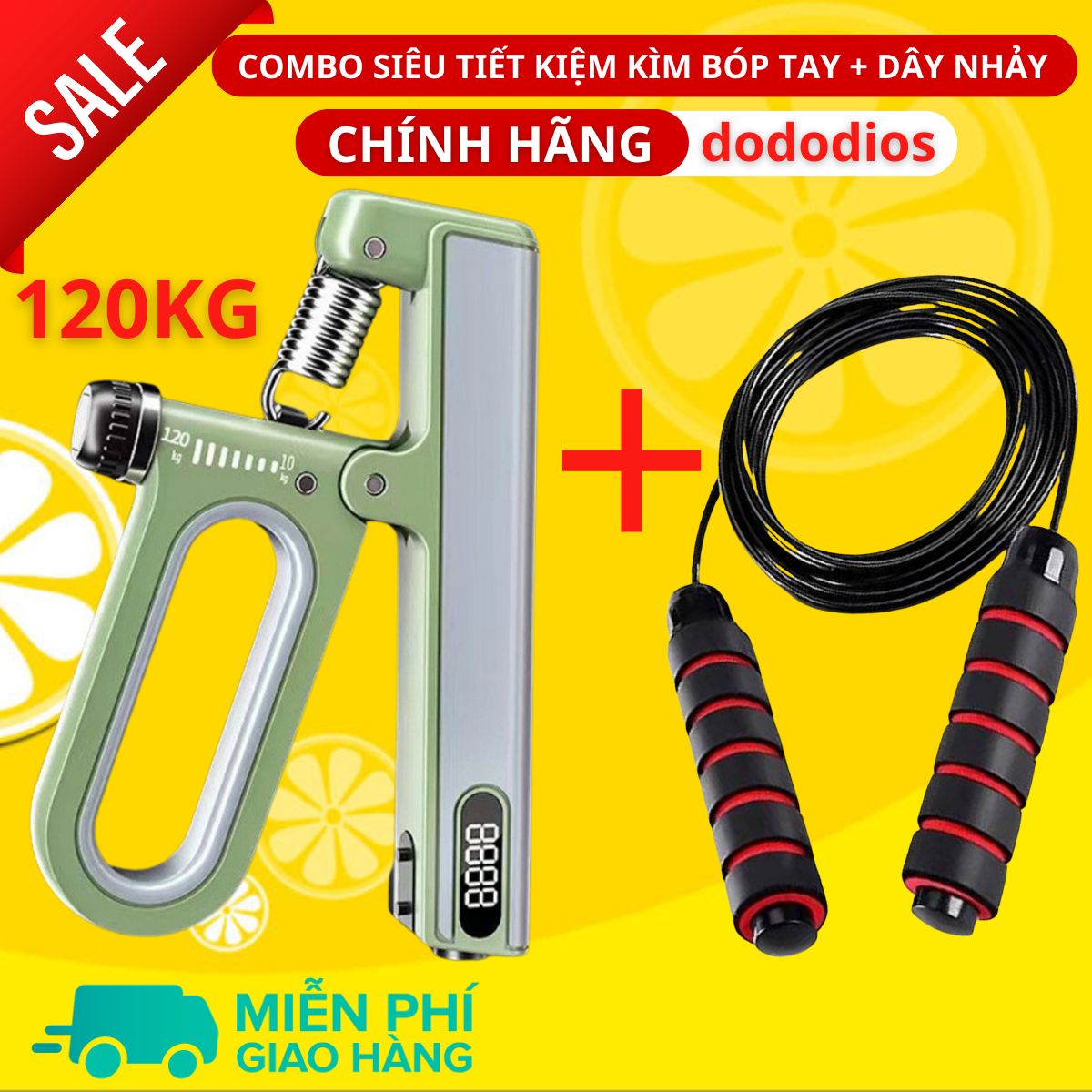 combo dây nhảy và kìm bóp tay - lõi dây nhảy là lõi thép, kìm bóp tập cơ tay tối đa 60kg 100kg 120kg có màn hình - Hàng chính hãng dododios