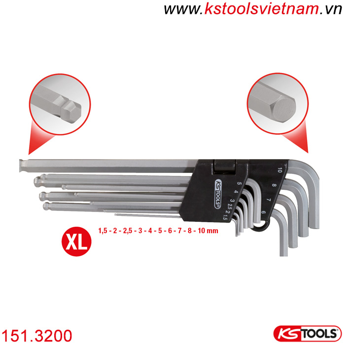 bộ lục giác 10 dài chữ l đầu bi 151.3200 ks tools germany 1.5 - 10 mm 1