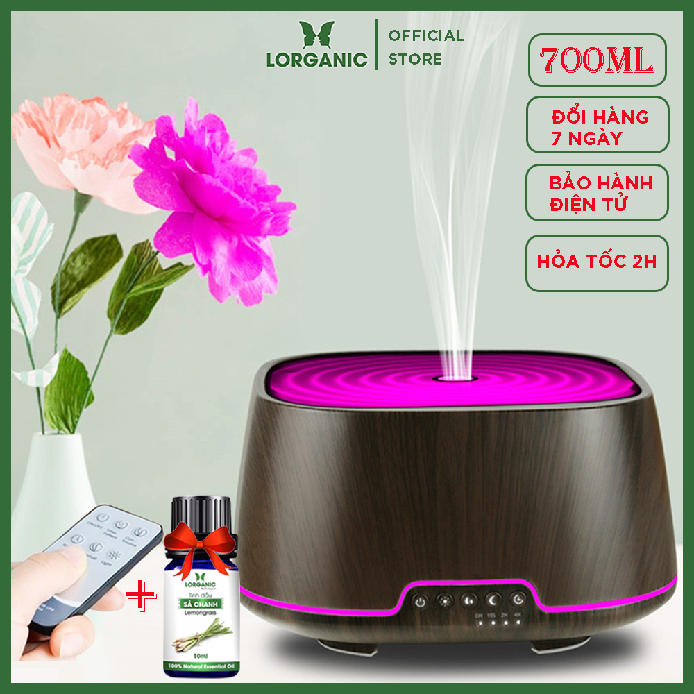 Máy khuếch tán/ máy xông tinh dầu Lorganic hình Trụ Vuông 700ml + tinh dầu sả chanh / Công nghệ hiện đại / Thích hợp xông phòng 15-40m2