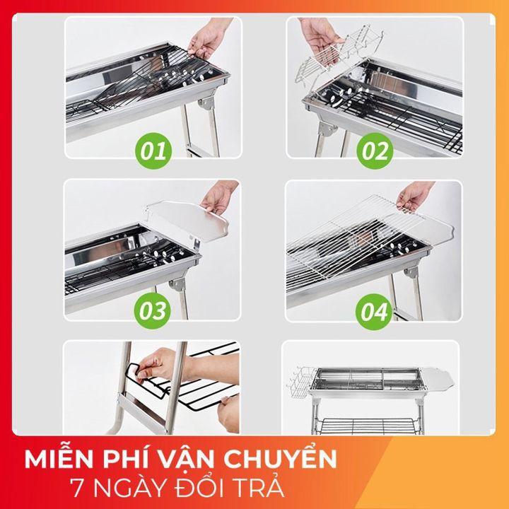 Bếp nướng BBQ Bếp nướng than hoa ngoài trời có thể gấp gọn Chất liệu inox không gỉ chân cao kèm phụ kiện