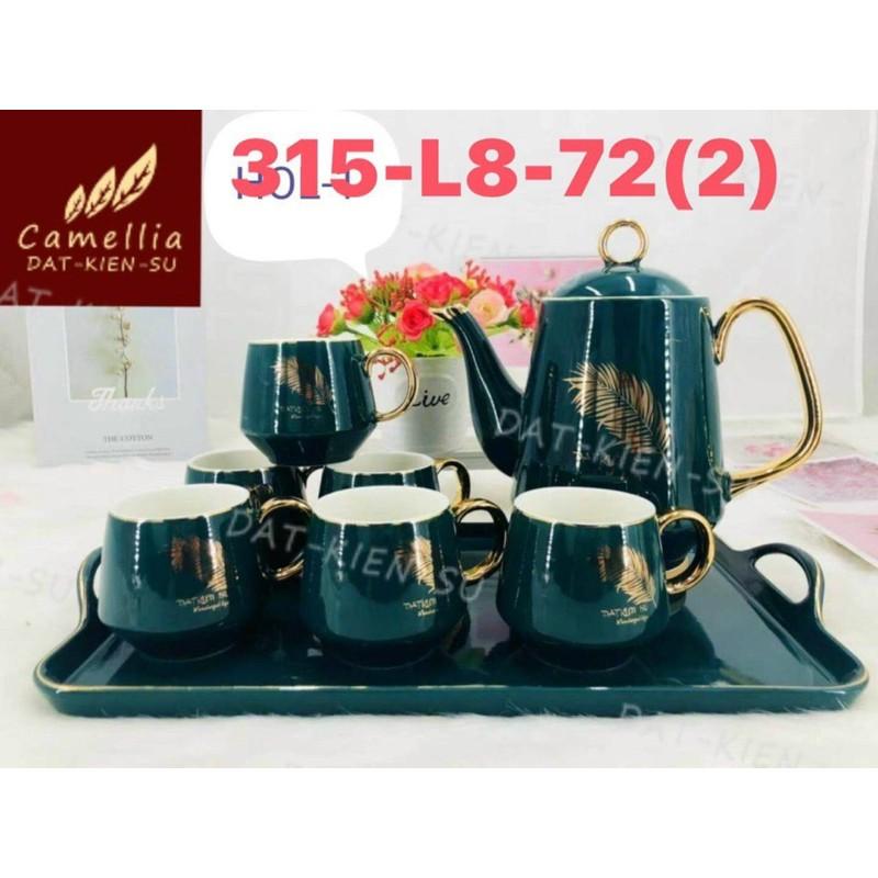 Bộ ấm trà men xanh cổ vịt, mang phong cách Châu Âu. Gốm sứ cao cấp.