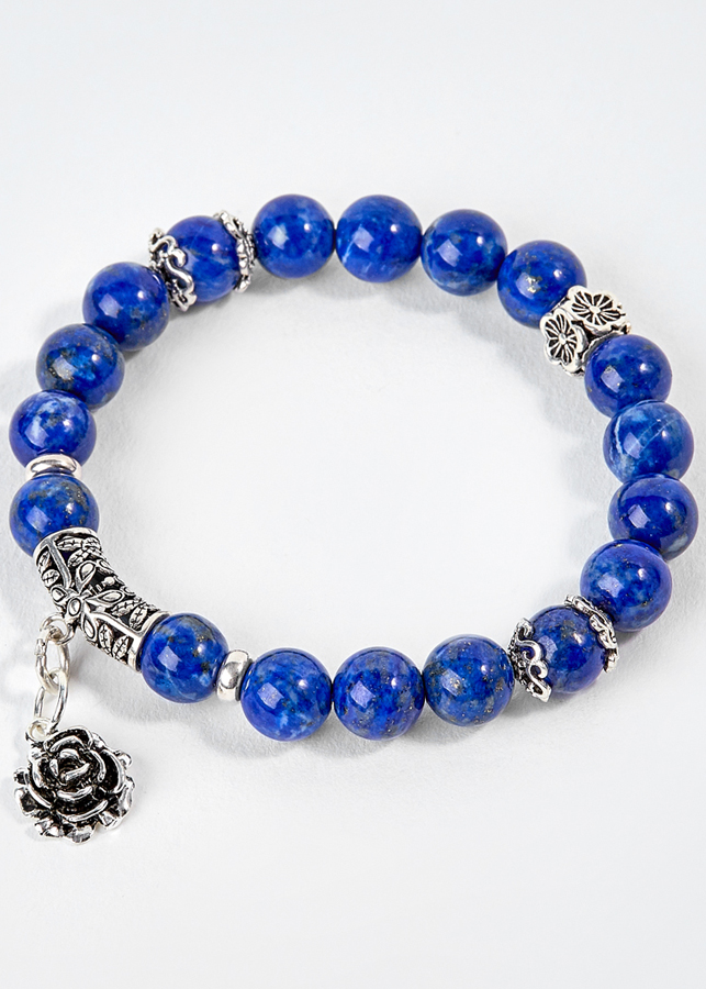 Vòng Tay Đá Lapis Lazuli Phối Charm Hoa Hồng Bạc Ngọc Quý Gemstones