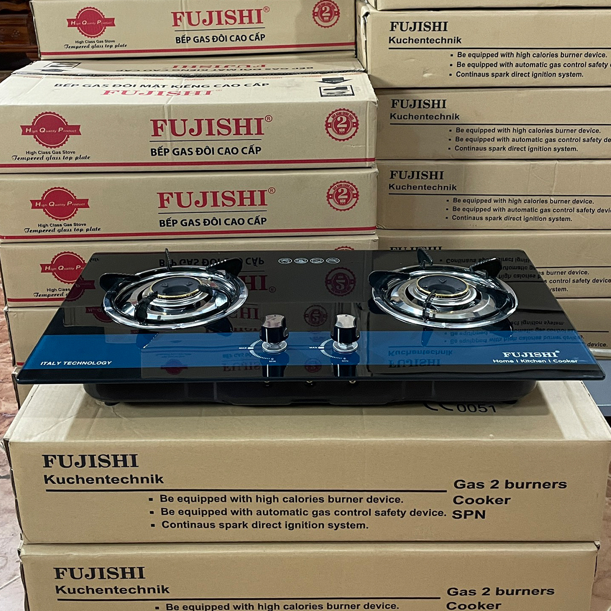 Bếp gas âm chén đồng Fujishi FJ-807IC - KÍNH XANH - Đánh lửa IC cực nhạy - Lửa xanh tiết kiệm gas - Hàng chính hãng