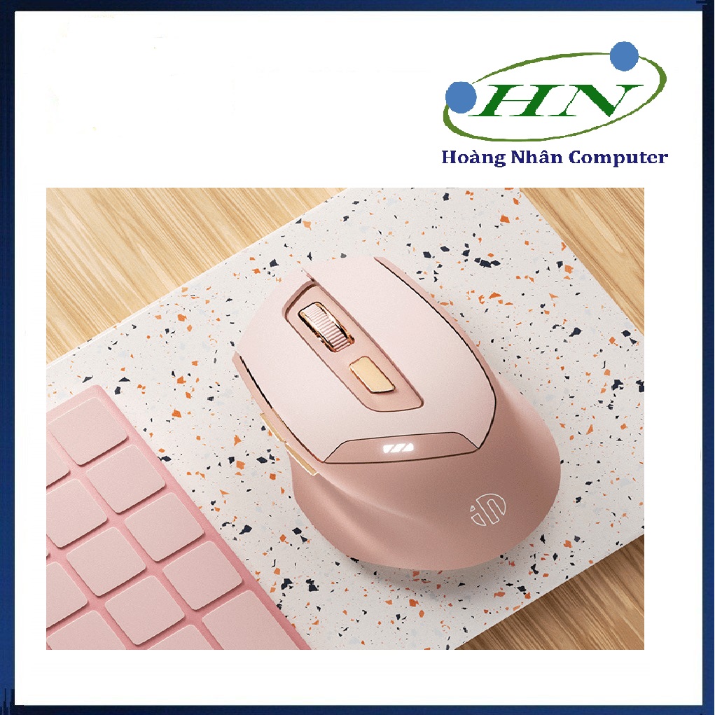 Chuột không dây INPHIC DR08 thiết kế màu hồng trà sữa dễ thương nữ tính kết nối bằng BLUETOOTH và USB 2.4G
