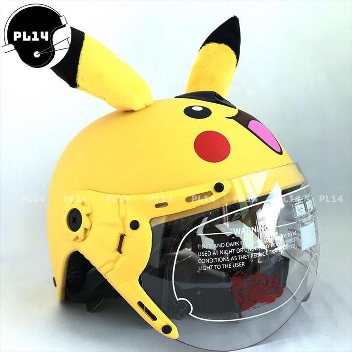 Nón Bảo Hiểm Trẻ Em Pikachu Có Kính V&S Helmet Cho bé Từ 3-6 Tuổi Màu Vàng