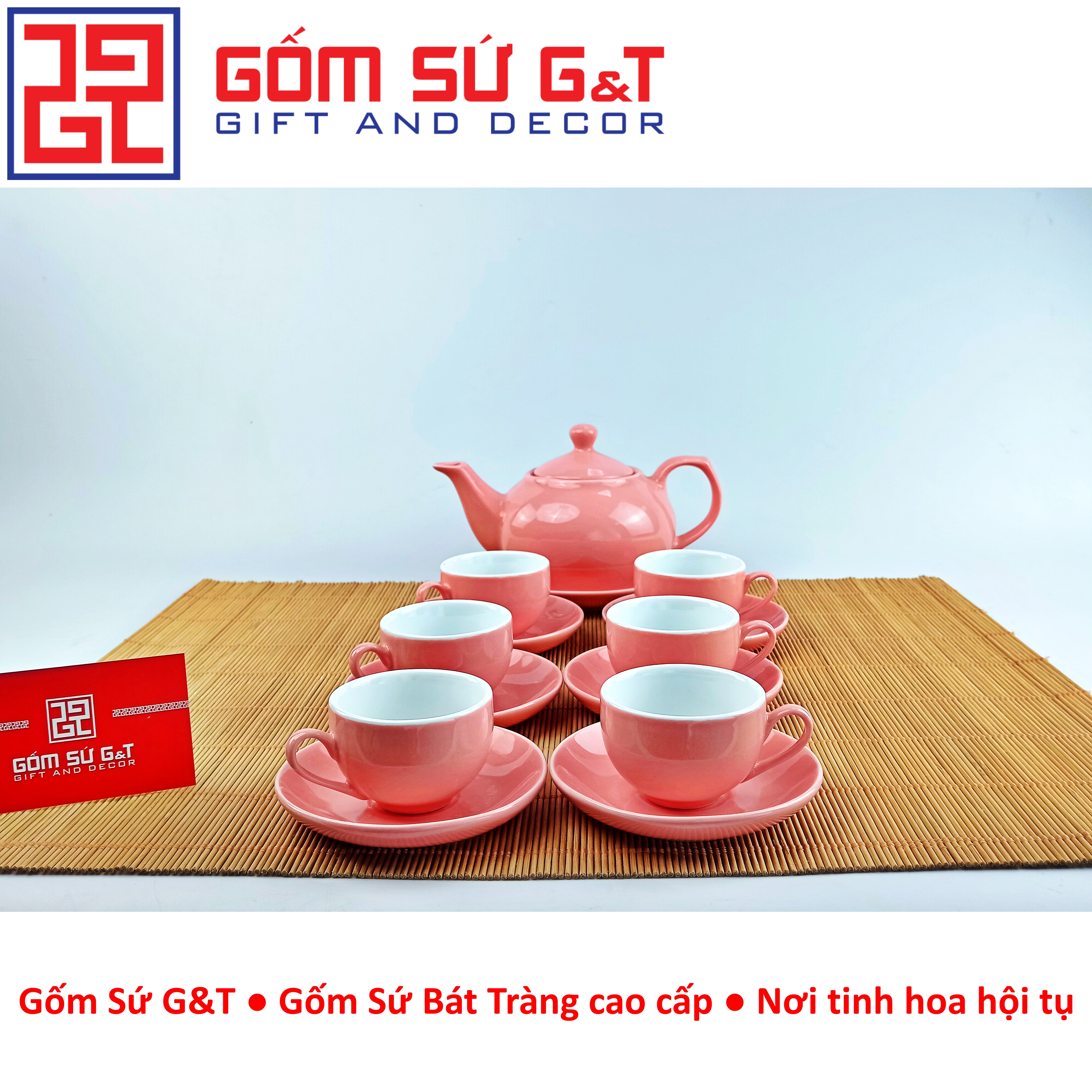 Bộ trà dáng bưởi màu hồng Gốm Sứ G&amp;T