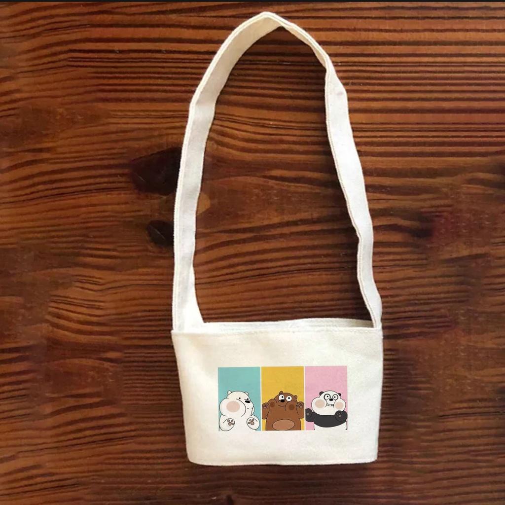 Túi treo ly cốc (cup holder) canvas in hình We Bare Bears Tiệm Nhà Pony PZ05 (nhiều size)