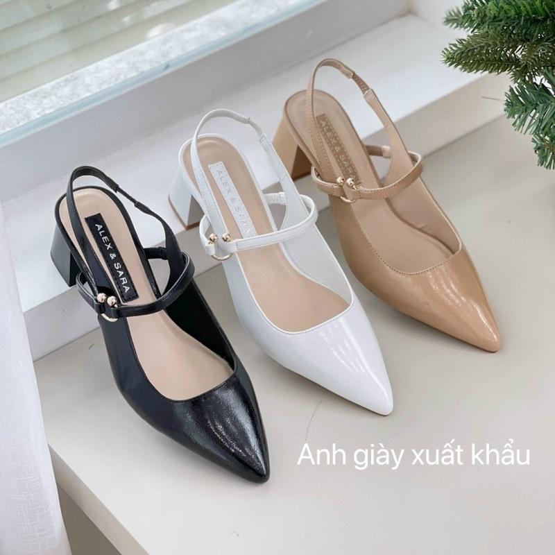 CG90 - Giày bít mũi hở gót, mũi nhọn gót vuông 5p VNXK