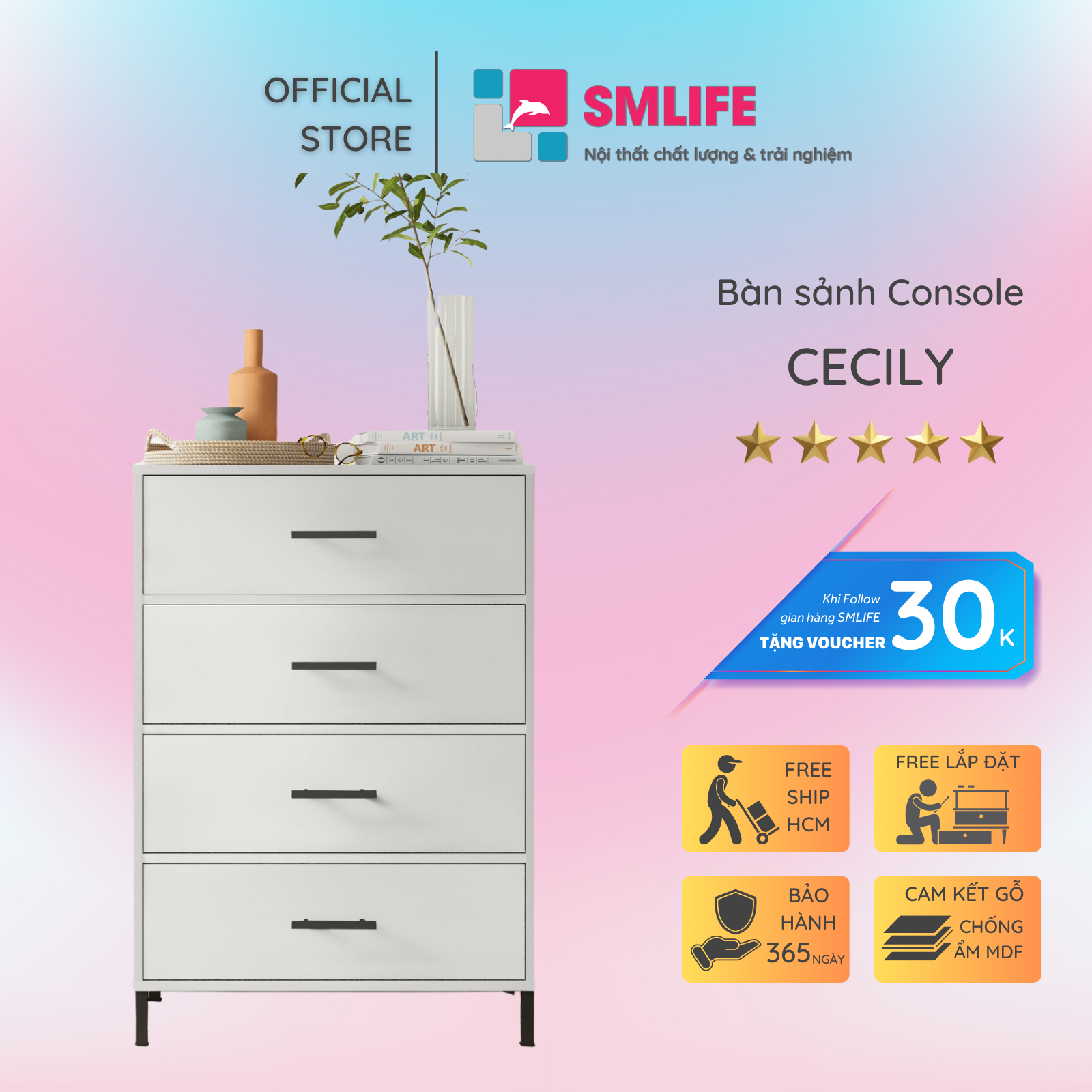 Bàn sảnh ra vào gỗ hiện đại SMLIFE Cecily | Gỗ MDF dày 17mm chống ẩm | D65xR40xC101cm