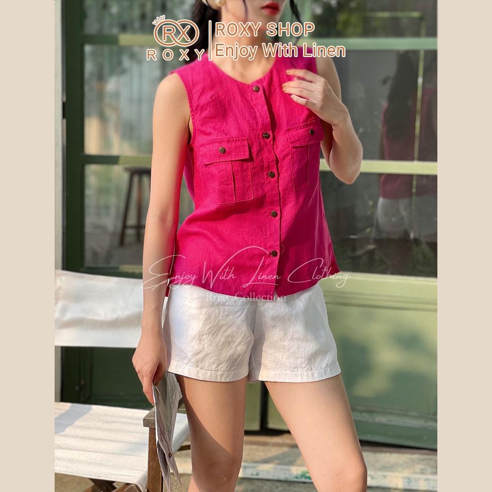 Áo Sát Nách Linen Phối Nút Cổ Tròn