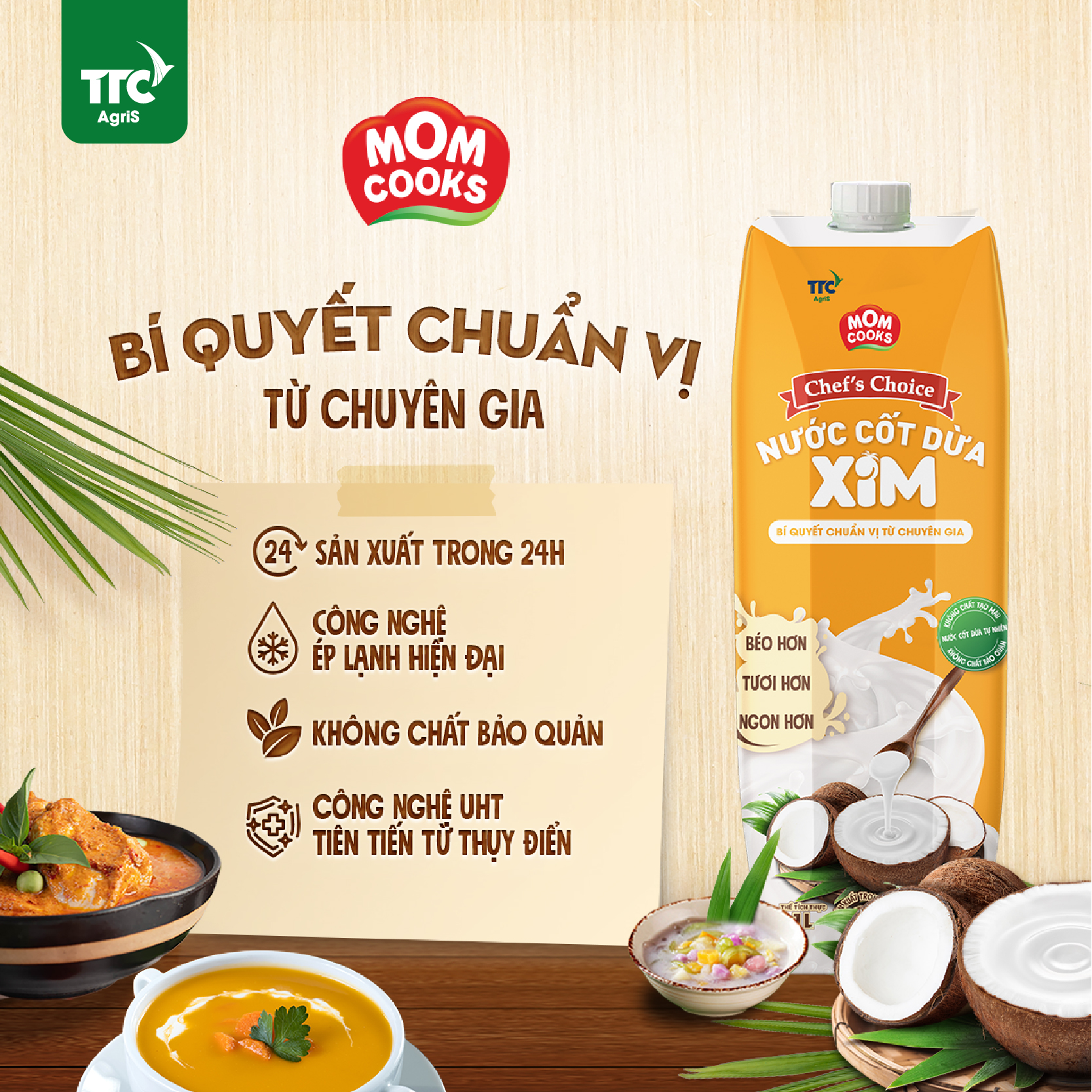 Combo 2 Hộp Nước Cốt Dừa XIM Chef's Choice - Mom Cooks 1000ml/hộp