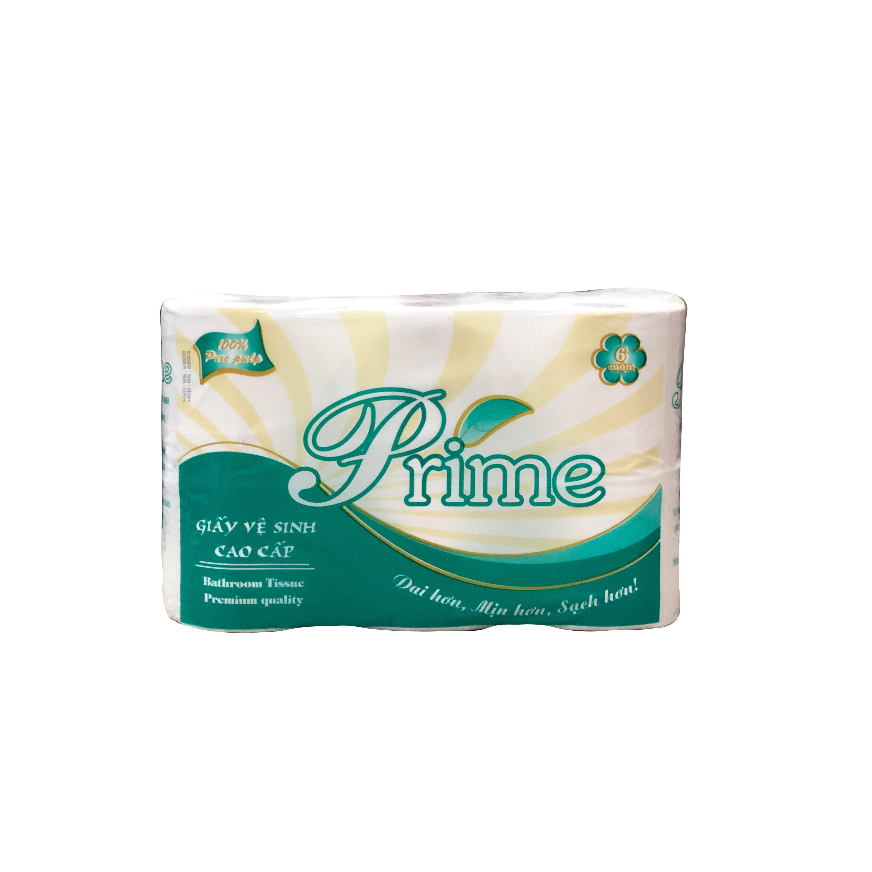 GIẤY VỆ SINH 6 CUỘN PRIME 3 LỚP (1KG) CÓ LÕI - COMBO 2 DÂY MÀNG XANH