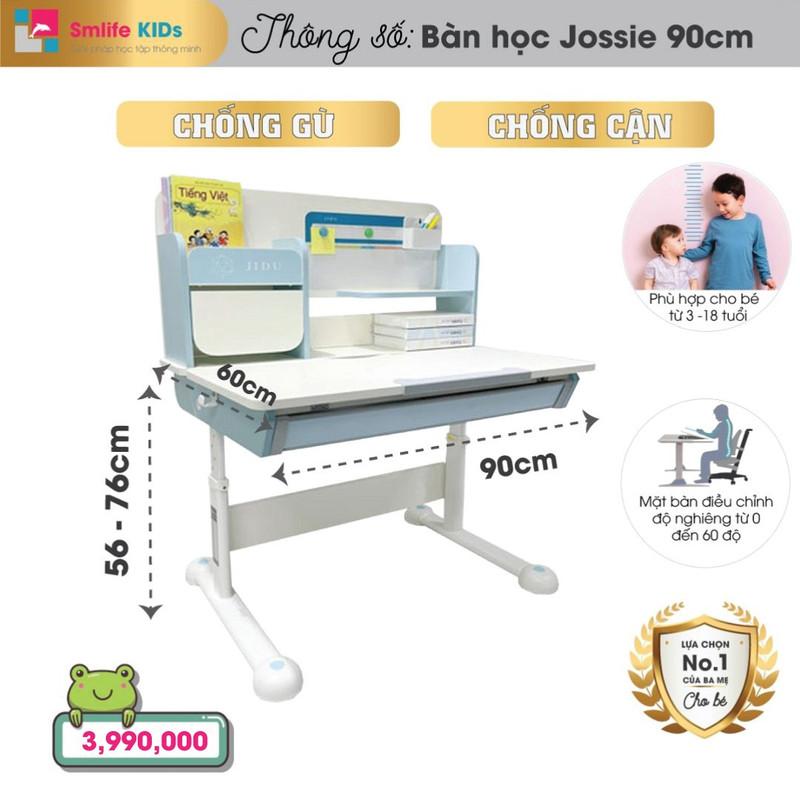 Bộ bàn ghế học sinh cấp 1 SMLIFE YALE - Hồng | Bàn: 90cm x 60cm x 56-76cm (mặt bàn nâng hạ) | Ghế: D36.5cm x R38.5cm x C68.5-80.5cm