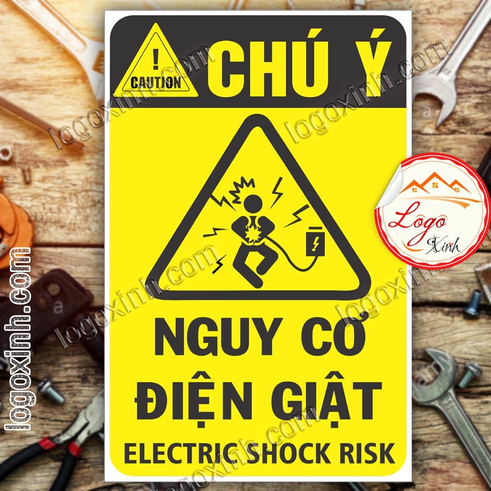 LOGO TEM STICKER CẢNH BÁO NGUY CƠ ĐIỆN GIẬT, ELECTRIC SHOCK RISK - BIỂN CẢNH BÁO AN TOÀN LAO ĐỘNG