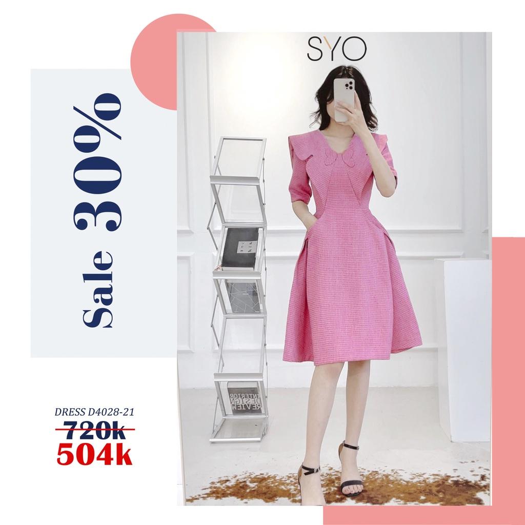 SYO- ĐẦM DẠ XÒE KẺ ,PHỐI CỔ THẮT NƠ