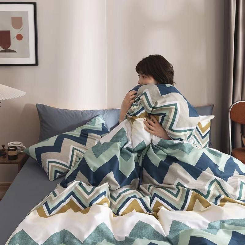 Set Ga Gối Cotton Living 100%cotton Hàng Nhập Khẩu Cao Cấp 4 Món Kẻ Hiện Đại
